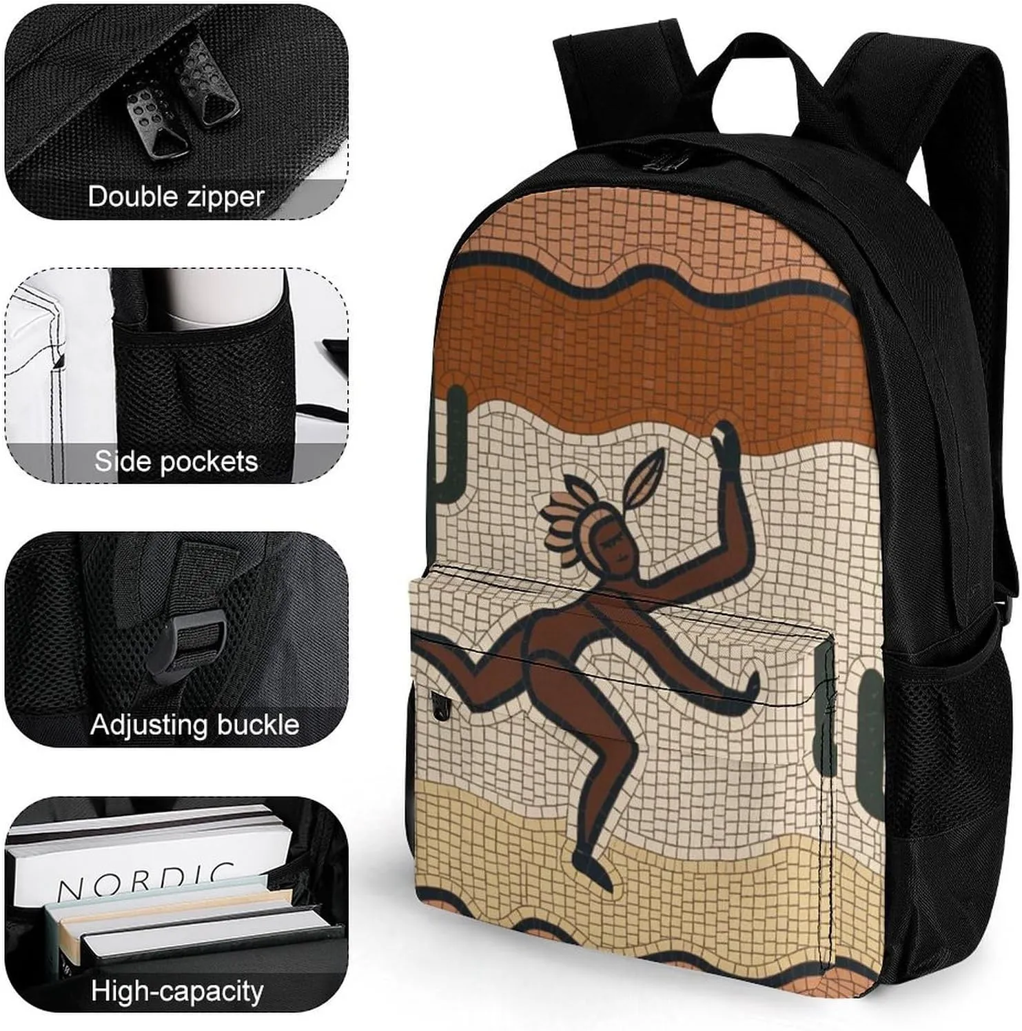 Lightweight Daypack for Camping Business Walking Cycling - Large Capacity Anti-Theft Multipurpose Bookbag, Kokopelli Southwest Desert Art Gym Outdoor Hiking Backpack