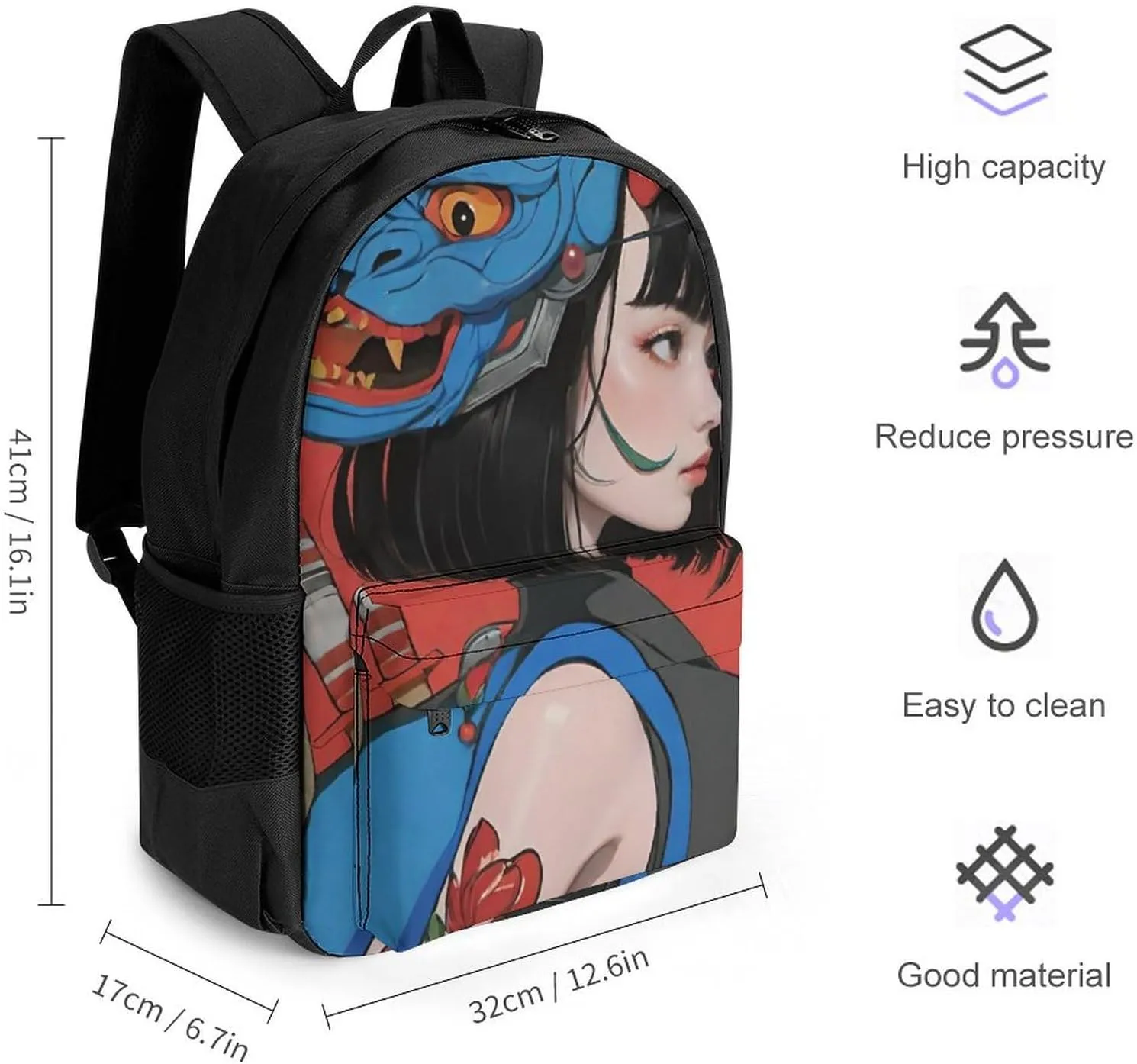 Lightweight Rucksacks for Camping Picnic Walking Cycling - Large Capacity Multipurpose Anti-Theft Carry On Bag, Japan Anime Cute Aesthetic Woman Warrior Art Travel Hiking & Camping Rucksack