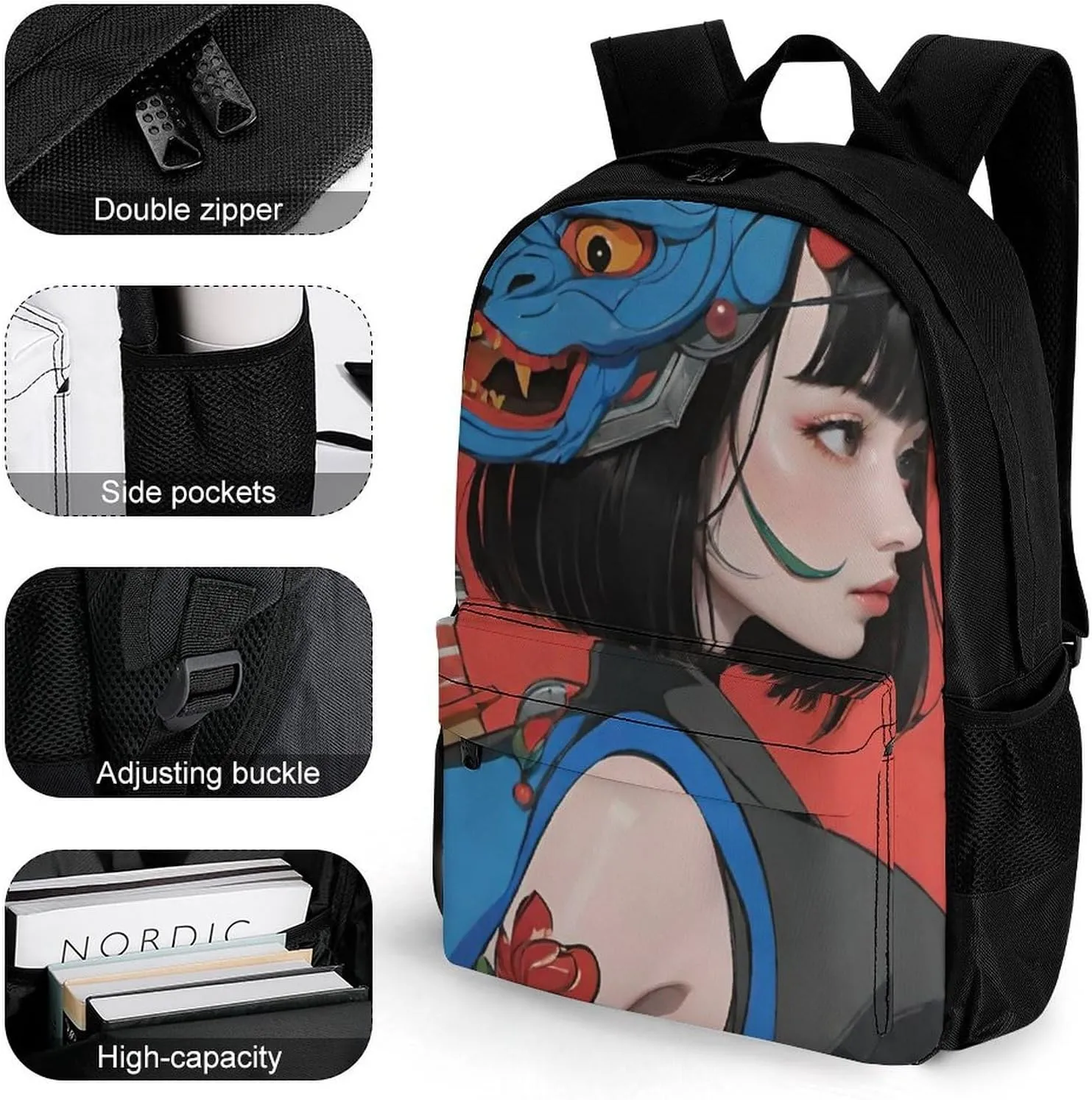 Lightweight Rucksacks for Camping Picnic Walking Cycling - Large Capacity Multipurpose Anti-Theft Carry On Bag, Japan Anime Cute Aesthetic Woman Warrior Art Travel Hiking & Camping Rucksack