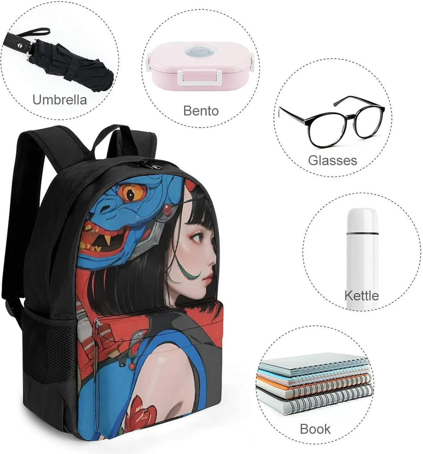 Lightweight Rucksacks for Camping Picnic Walking Cycling - Large Capacity Multipurpose Anti-Theft Carry On Bag, Japan Anime Cute Aesthetic Woman Warrior Art Travel Hiking & Camping Rucksack