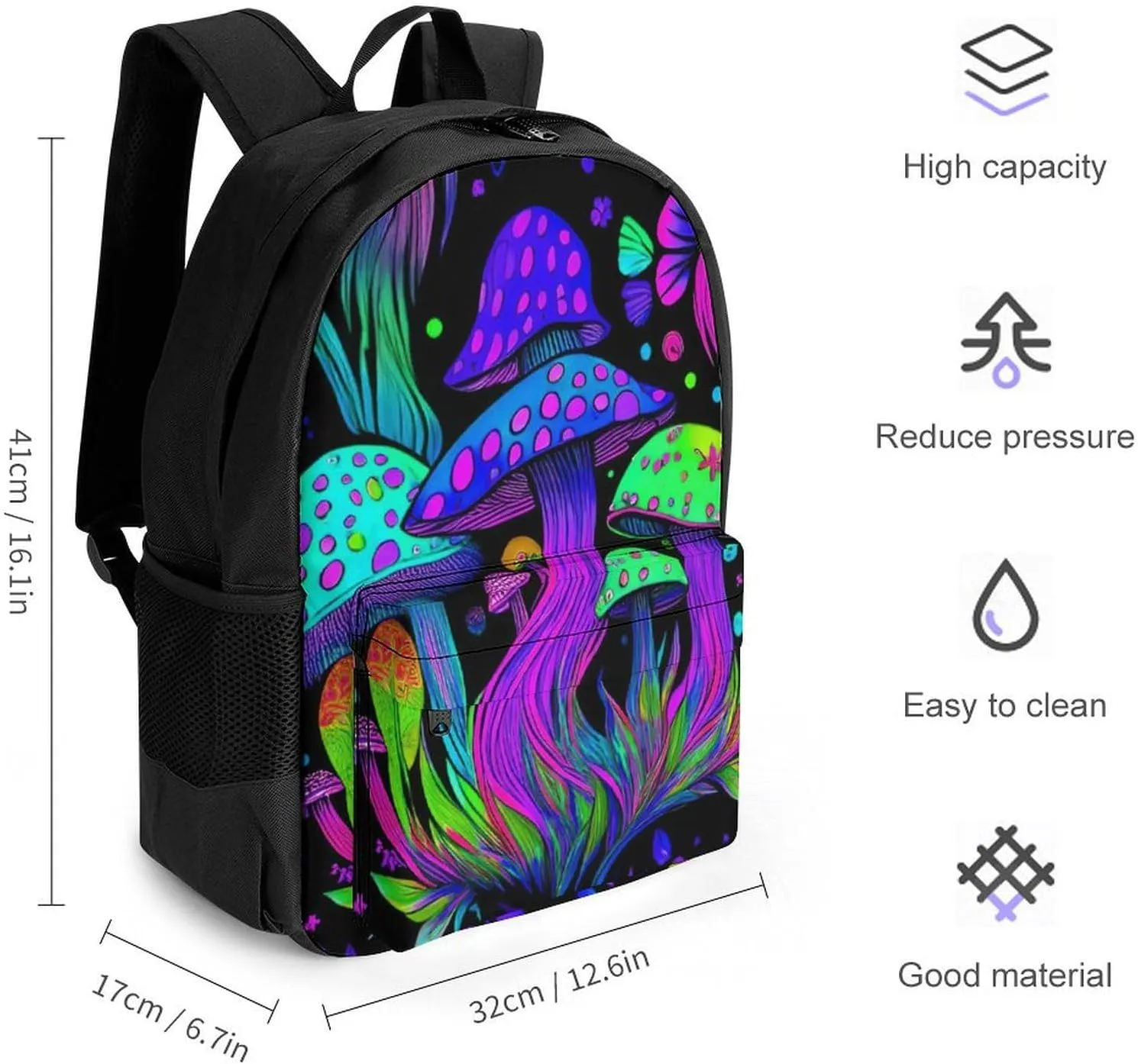 Lightweight Rucksacks for Camping Picnic Walking Cycling - Large Capacity Multipurpose Anti-Theft Carry On Bag, Psychedelic Mushroom Trippy Magic Art Travel Hiking & Camping Rucksack