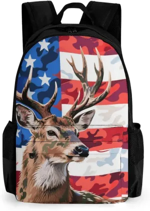 Lightweight Rucksacks for Climbing Outdoors Walking Cycling - Large Capacity Anti-Theft Multipurpose Carry On Bag, American Flag Camo Deer Camouflage Art Camping Outdoor Backpack