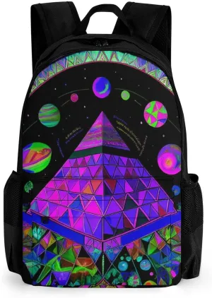 Lightweight Rucksacks for Climbing Outdoors Walking Cycling - Large Capacity Anti-Theft Multipurpose Carry On Bag, Psychedelic Pyramid Mushroom Planet Art Camping Outdoor Backpack