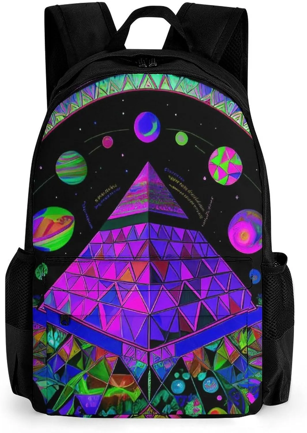 Lightweight Rucksacks for Climbing Outdoors Walking Cycling - Large Capacity Anti-Theft Multipurpose Carry On Bag, Psychedelic Pyramid Mushroom Planet Art Camping Outdoor Backpack