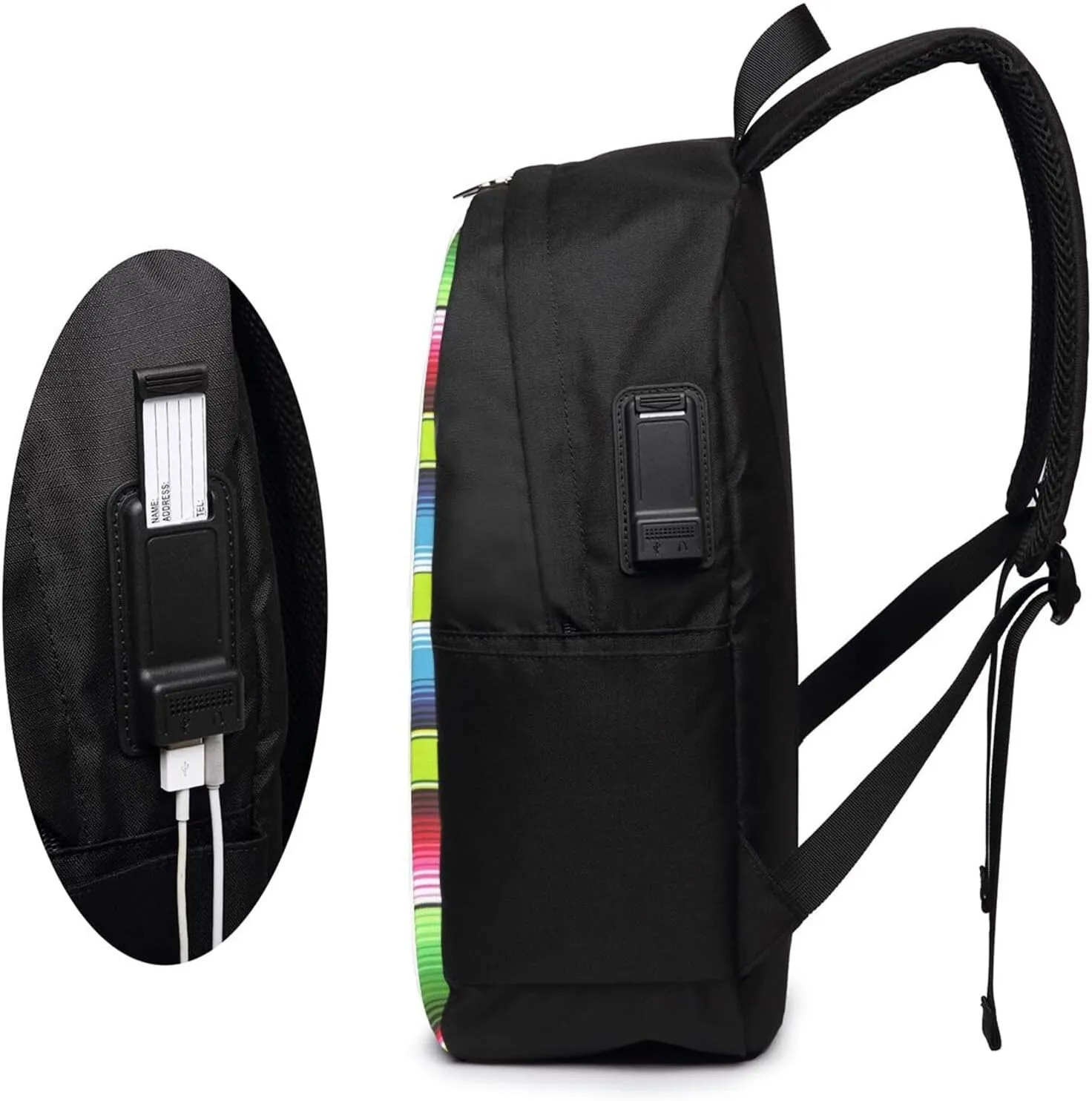Lime Green Mexican Stripes Laptop Backpacks Travel Backpack Casual Business Daypack Sport Rucksack Computer Bag Fits up to 17 Inch Notebook with USB Port