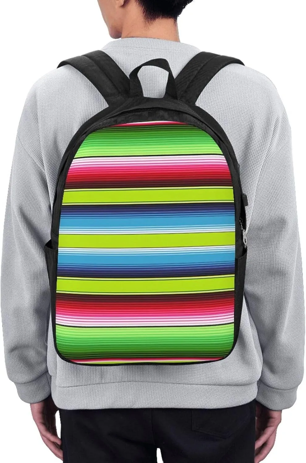 Lime Green Mexican Stripes Laptop Backpacks Travel Backpack Casual Business Daypack Sport Rucksack Computer Bag Fits up to 17 Inch Notebook with USB Port