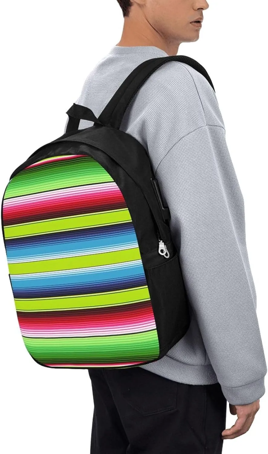 Lime Green Mexican Stripes Laptop Backpacks Travel Backpack Casual Business Daypack Sport Rucksack Computer Bag Fits up to 17 Inch Notebook with USB Port