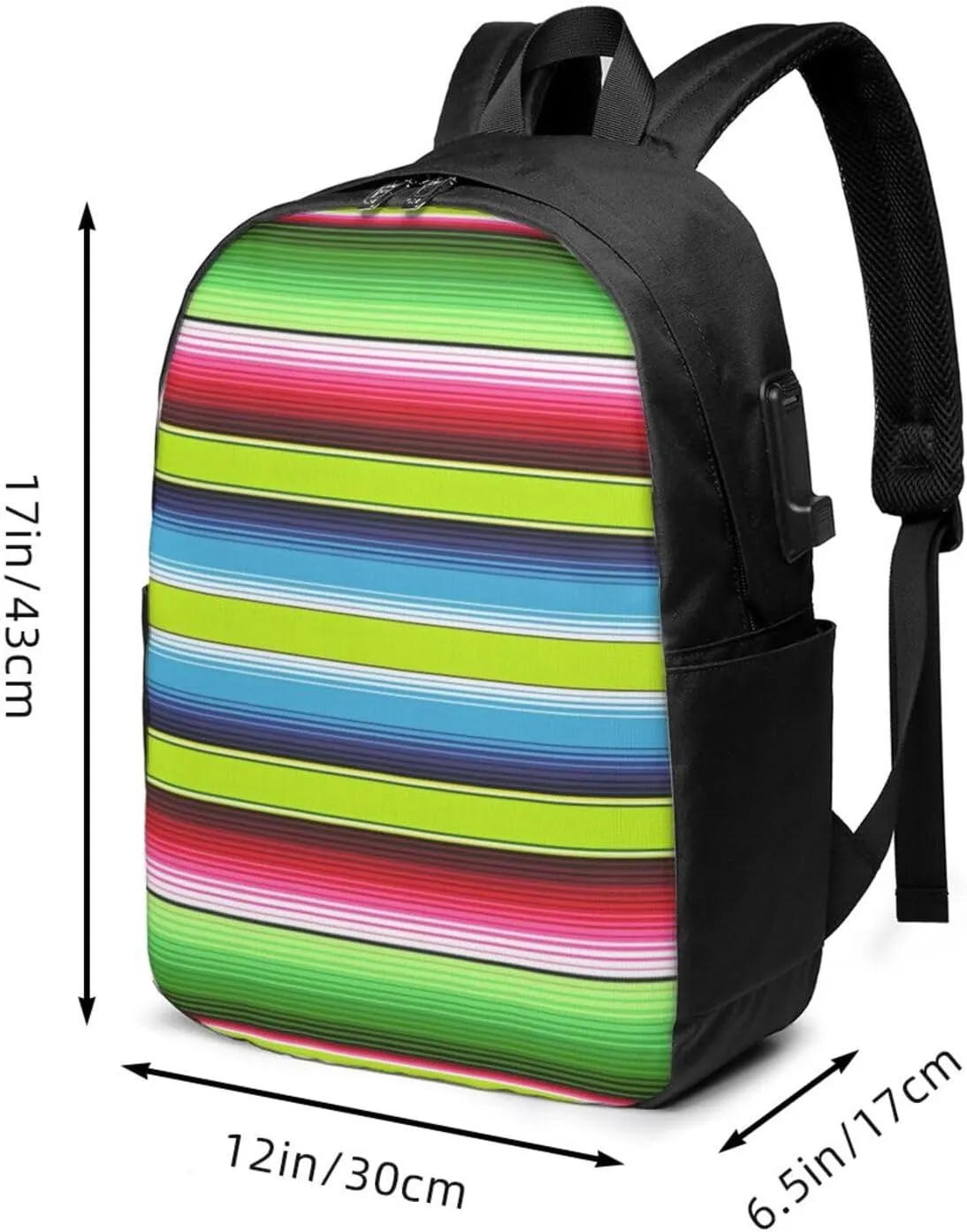 Lime Green Mexican Stripes Laptop Backpacks Travel Backpack Casual Business Daypack Sport Rucksack Computer Bag Fits up to 17 Inch Notebook with USB Port