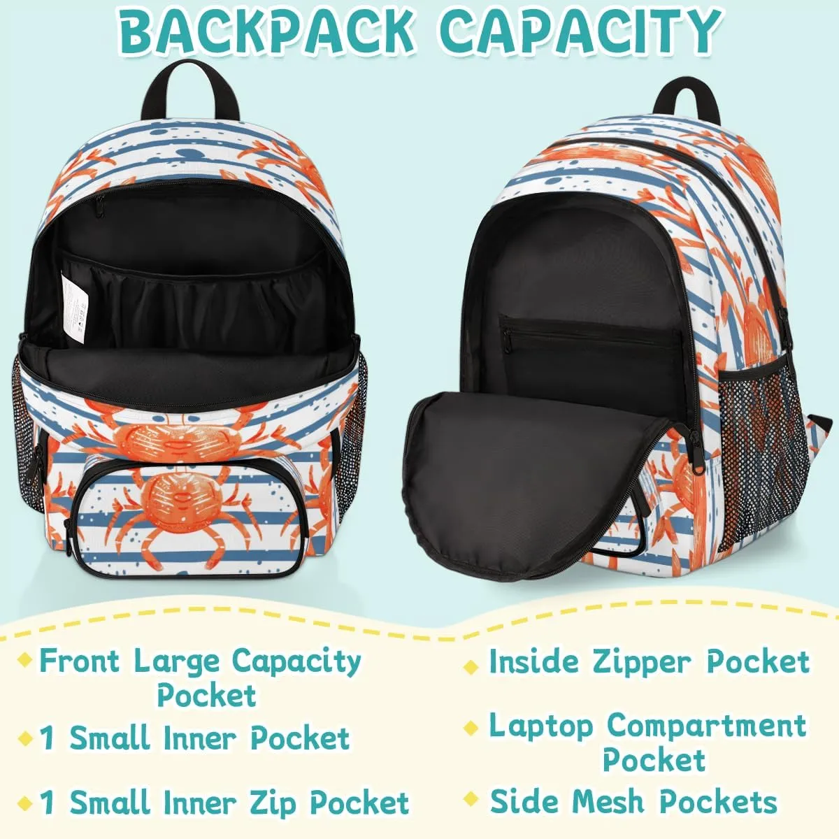 Lobsters Crab Laptop Backpack for Women Men, 18.3 Inch Large Computer Backpacks Fashion Teacher Nurse Bag Casual Daypack for Work Travel