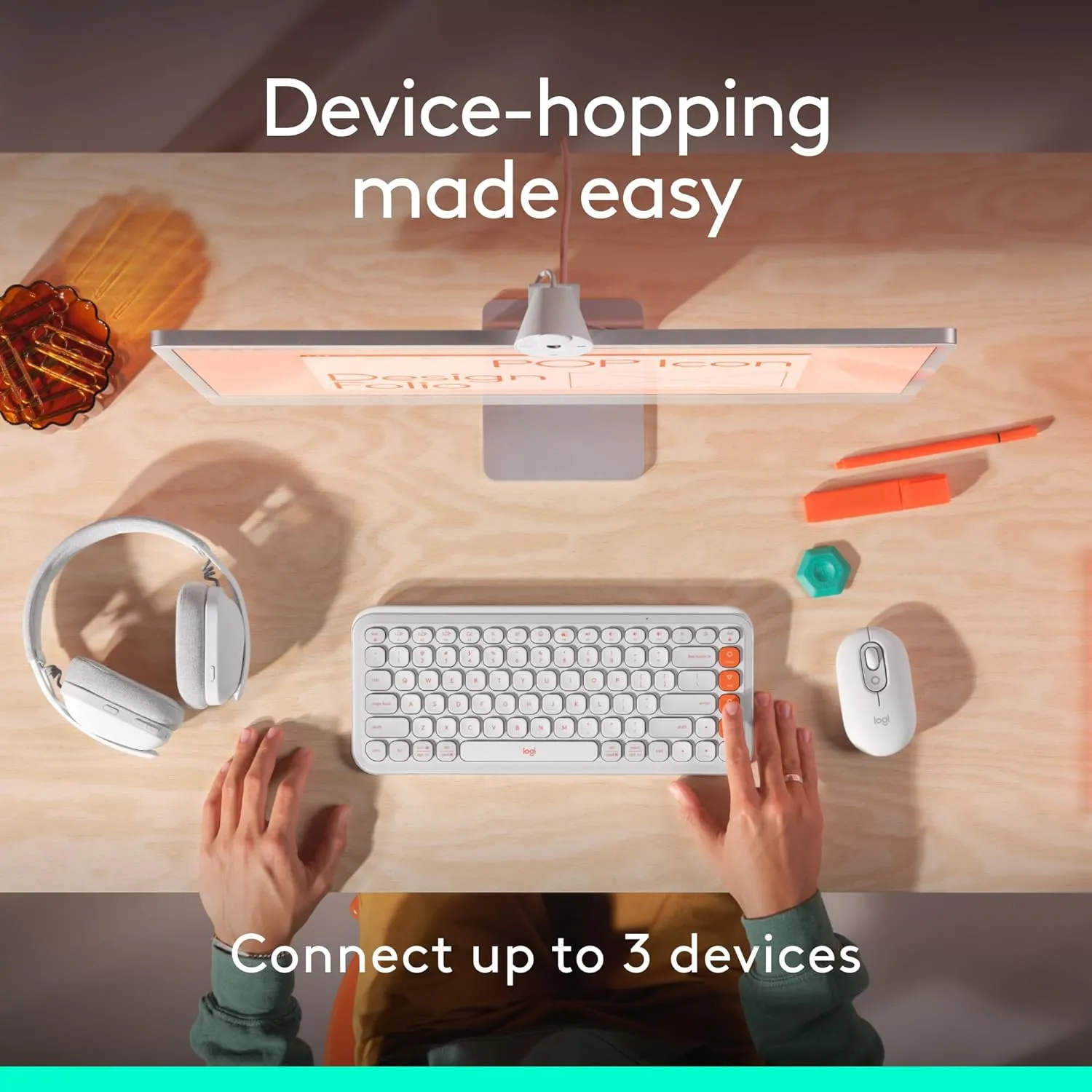 Logitech POP Mouse, Compact and Portable Wireless Bluetooth Mouse with Programmable Buttons and Quiet Clicks, Easy-Switch Between up to 3 Devices, Laptop, Tablet, PC - Off-White