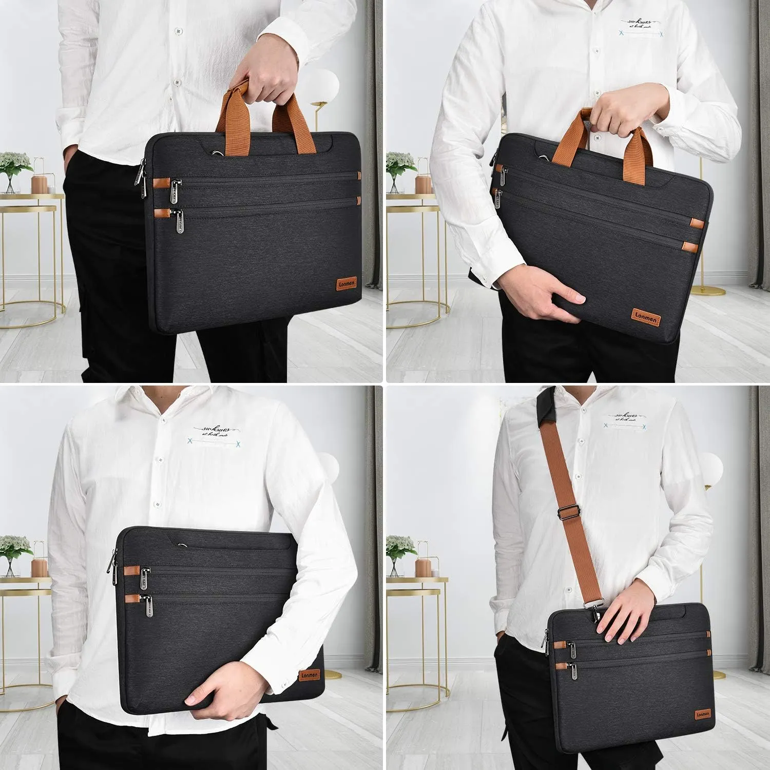 LONMEN 15.6 Inch Laptop Shoulder Bag,Computer Sleeve Carrying Case for Lenovo 15.6" Ideapad 330/15.6" HP EliteBook 850 G3 / Dell New Latitude 3590 Chromebook Ultrabook (Black)