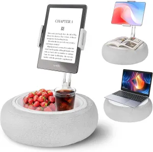 LORAK 3-in-1 Kindle Pillow Stand with Three-axis Aluminum Arm, Tablet Pillow Stand with Snack Bowl and Lap Desk for 4.7-15.6" Kindle/Phone/Tablet/Switch, Hands Free Reading on Bed/Couch/Sofa - Gray