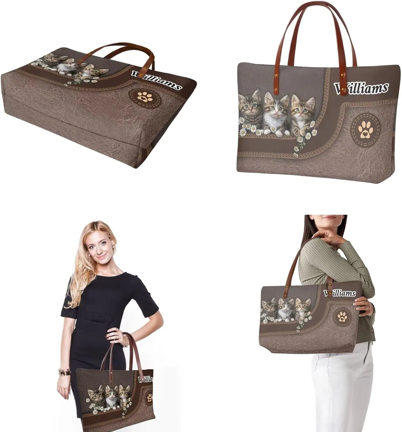 Lotusorchid Custom Tote Bag Name, Top Handle Handbag Satchel Shoulder Bag with Leather Wallet Cosmetic Bag for Women