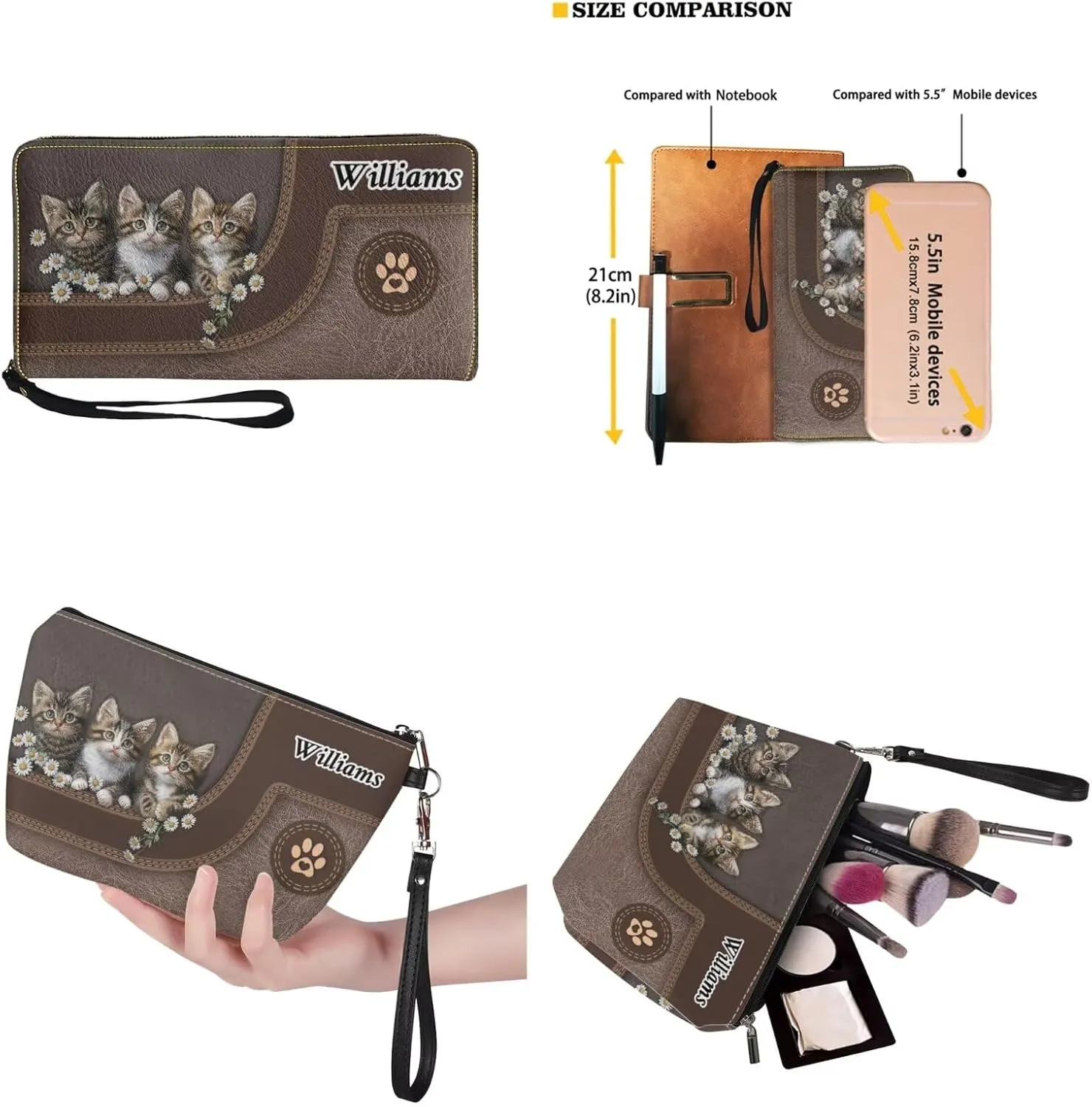Lotusorchid Custom Tote Bag Name, Top Handle Handbag Satchel Shoulder Bag with Leather Wallet Cosmetic Bag for Women