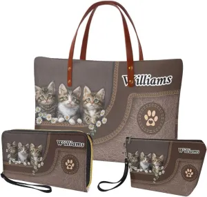 Lotusorchid Custom Tote Bag Name, Top Handle Handbag Satchel Shoulder Bag with Leather Wallet Cosmetic Bag for Women