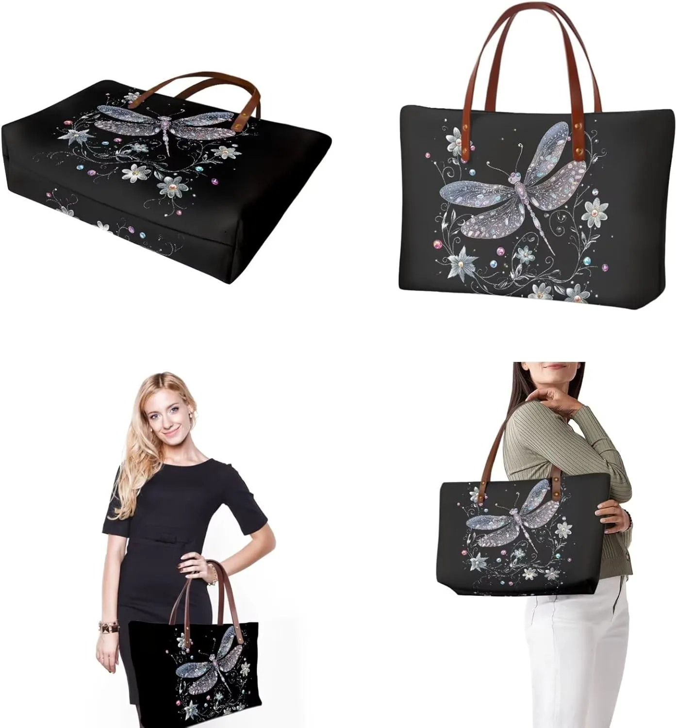 Lotusorchid Top Handle Bag Purse and Wallet Set Large Tote Handbag Satchel Purse with Leather Cosmetic Bag for Women