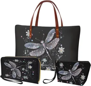 Lotusorchid Top Handle Bag Purse and Wallet Set Large Tote Handbag Satchel Purse with Leather Cosmetic Bag for Women
