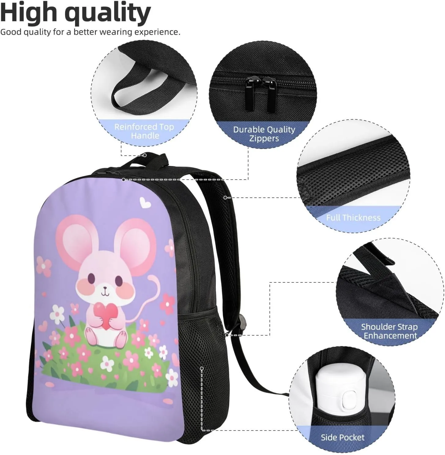 Love Mouse Backpack Waterproof Anti Theft Durable Light Laptop Bag Backpacks For Women Men Travel Gym Backpack