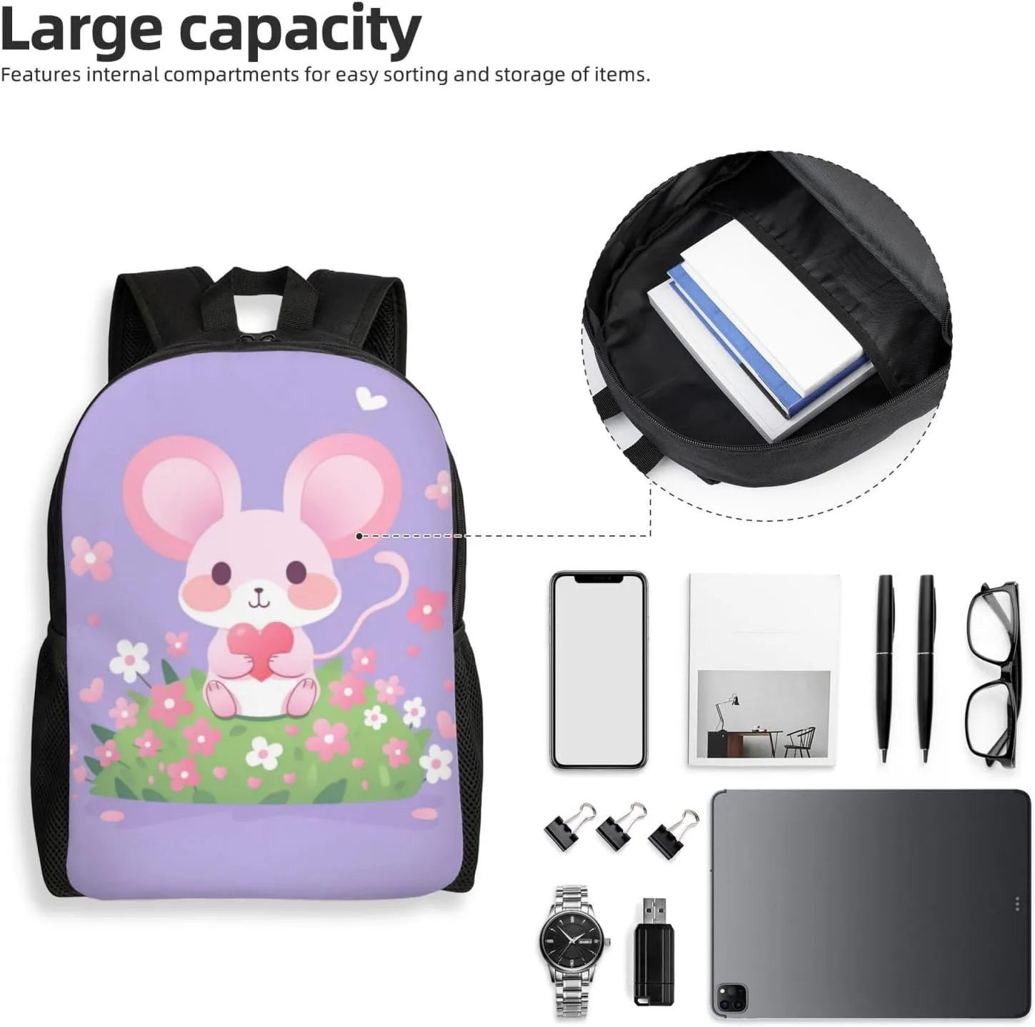 Love Mouse Backpack Waterproof Anti Theft Durable Light Laptop Bag Backpacks For Women Men Travel Gym Backpack