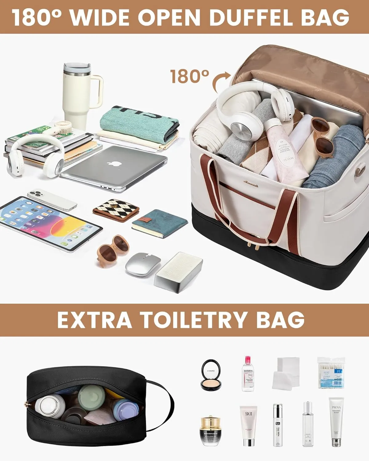LOVEVOOK Travel Duffle Bags for Women, 45L carry on weekender bags, personal item travel bag with Toiletry, hospital for women labor delivery overnight bag, gym bag for women
