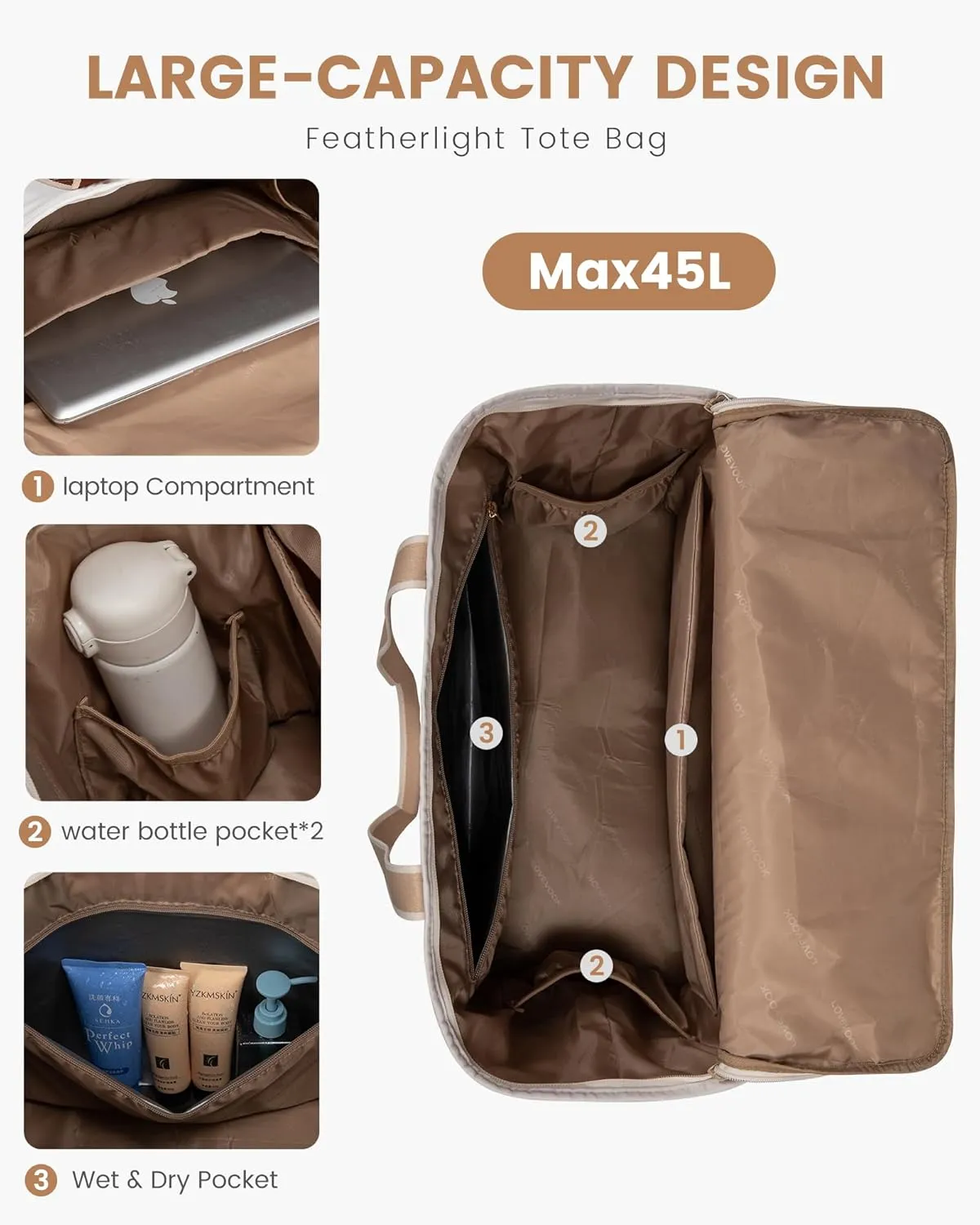 LOVEVOOK Travel Duffle Bags for Women, 45L carry on weekender bags, personal item travel bag with Toiletry, hospital for women labor delivery overnight bag, gym bag for women