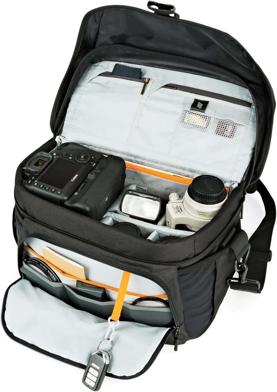 Lowepro LP37142, Nova 200 AW II Messenger Case, Camera Bag, Customizable, Portable, Fits 1-2 Pro DSLR with attached 24-105mm, Compact Drone, 3-5 Additional Lenses, Flash, Black