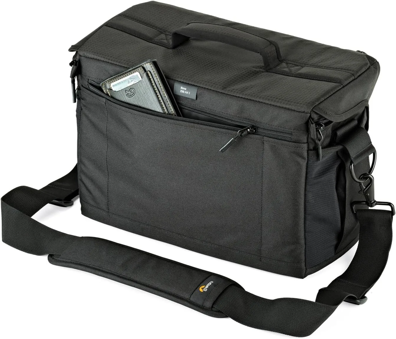 Lowepro LP37142, Nova 200 AW II Messenger Case, Camera Bag, Customizable, Portable, Fits 1-2 Pro DSLR with attached 24-105mm, Compact Drone, 3-5 Additional Lenses, Flash, Black