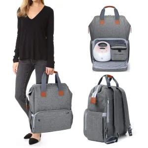 LUXJA Breast Pump Bag with Compartments for Cooler Bag and Laptop, Breast Pump Backpack with 2 Options for Wearing (Fits Most Major Breast Pump, Suitable for Working Mothers), Gray
