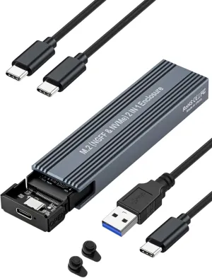 M.2 NVME SATA SSD Enclosure Adapter ,V VCOM Tool-Free USB 3.2 Gen 2 10Gbps NVMe PCI-E 6Gbps SATA M-Key / B M Key Solid State Drive External Adapter with UASP Trim, for SSDs 2242 2260 2280