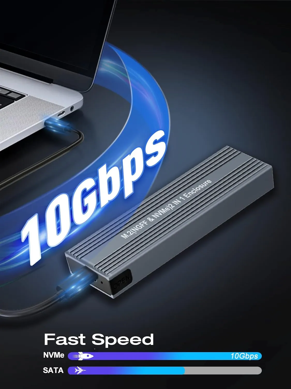 M.2 NVME SATA SSD Enclosure Adapter ,V VCOM Tool-Free USB 3.2 Gen 2 10Gbps NVMe PCI-E 6Gbps SATA M-Key / B M Key Solid State Drive External Adapter with UASP Trim, for SSDs 2242 2260 2280