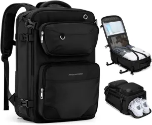 Maelstrom Travel Backpack for Men Women, 35L Carry on Backpack for Traveling on Airplane,with Belt Bag&Shoe Compartment,Waterproof Laptop Backpack fit 17”Laptop-Pure Black,Large