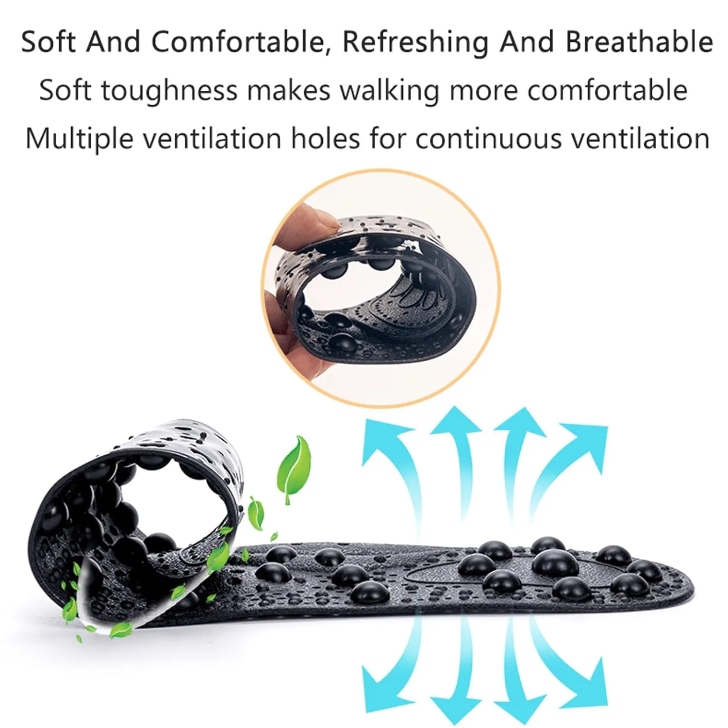 Magnetic Therapy Insoles, PVC Material, Unisex-Adults, Blue, L (40-45), Foot Massage Insoles, Health Care, Arch Support, Blood Circulation, Foot Pain Relief