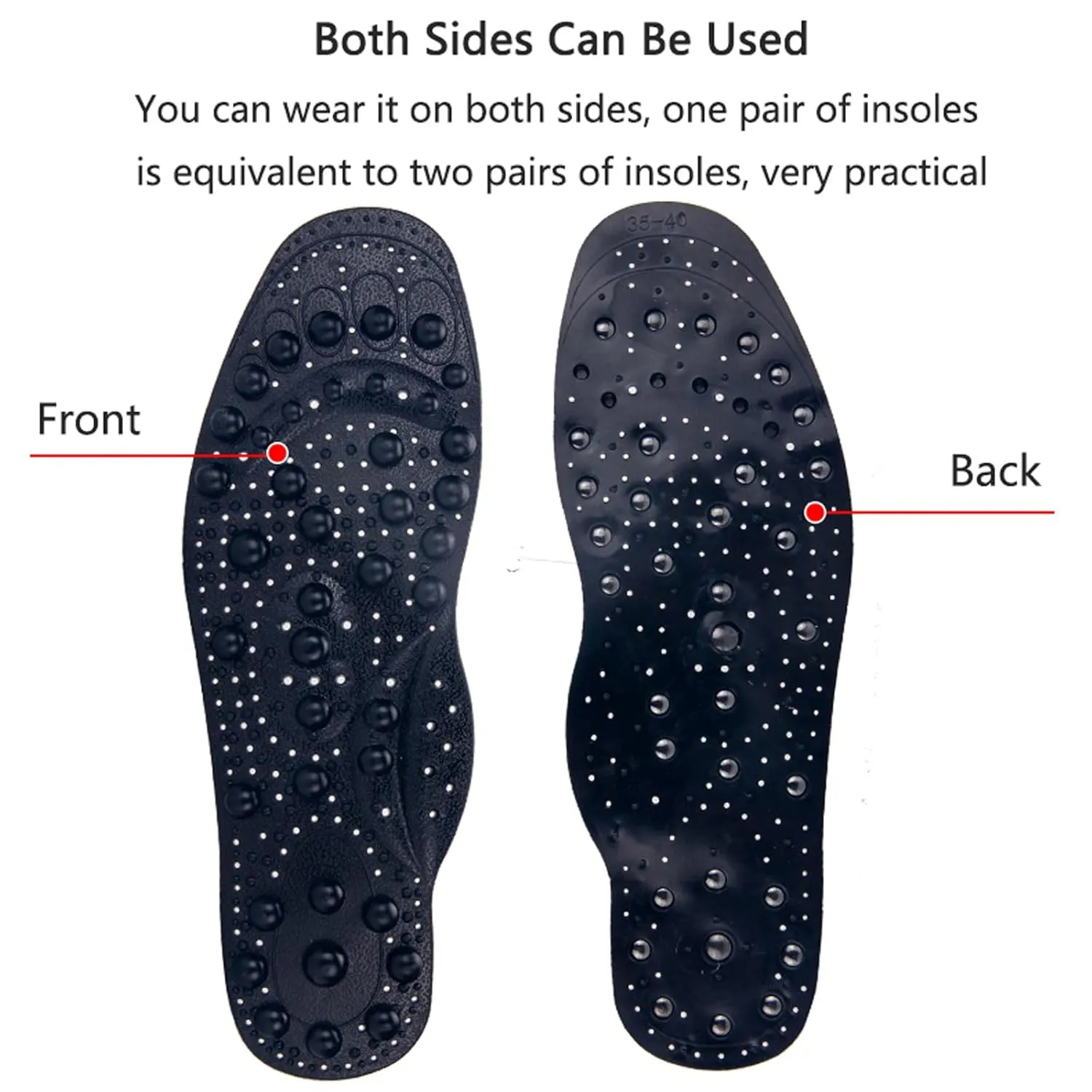 Magnetic Therapy Insoles, PVC Material, Unisex-Adults, Blue, L (40-45), Foot Massage Insoles, Health Care, Arch Support, Blood Circulation, Foot Pain Relief