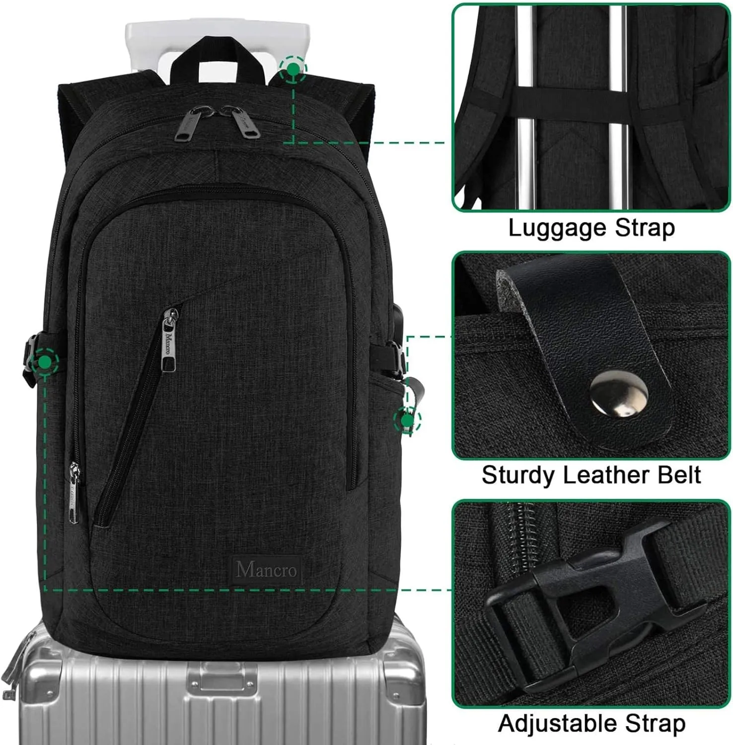 Mancro Laptop Backpack for Travel 17.3 in Anti-Theft Business Backpack Large Travel Computer Bag Daypack Work College Bookbag for Men Women, Black