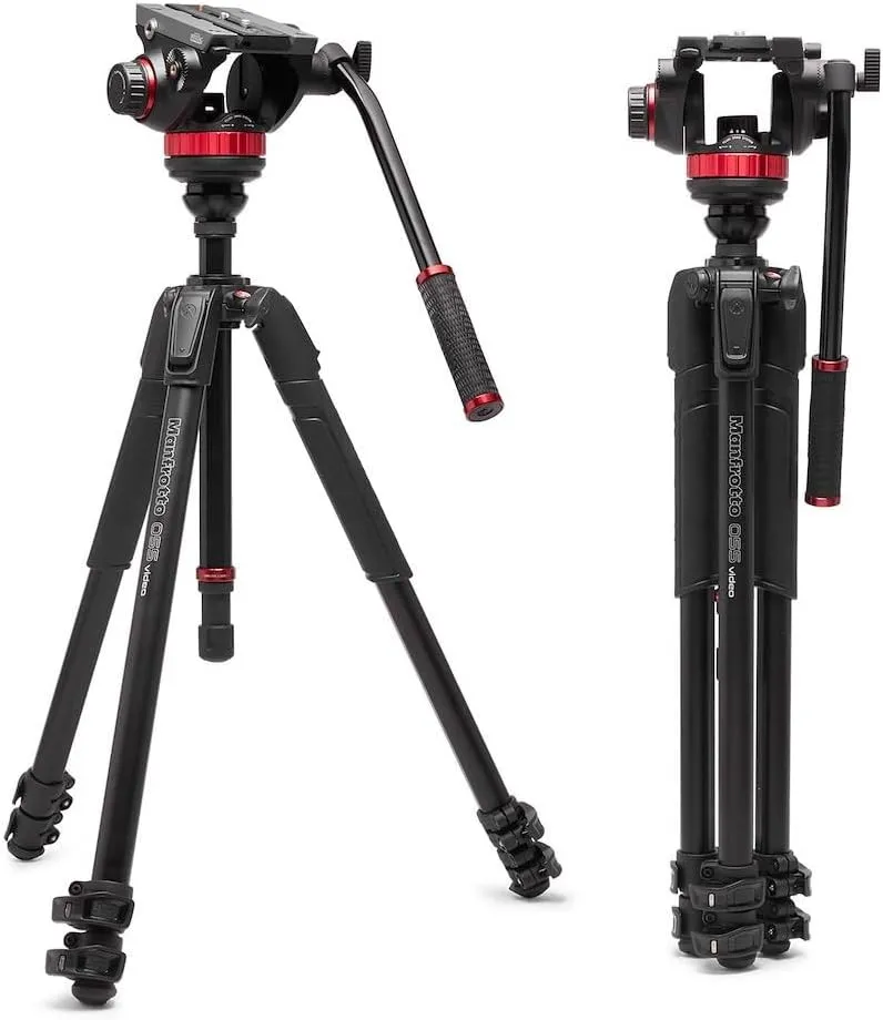 Manfrotto 055 Video Tripod w/502 Video Fluid Head, Aluminium, Professional Heavy Duty Tripod-System, with Levelling Column, Lever Lock, Camera Tripod Stand, for DSLR/Mirrorless Cameras, Camcorders