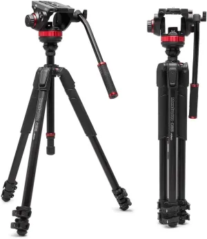 Manfrotto 055 Video Tripod w/502 Video Fluid Head, Aluminium, Professional Heavy Duty Tripod-System, with Levelling Column, Lever Lock, Camera Tripod Stand, for DSLR/Mirrorless Cameras, Camcorders