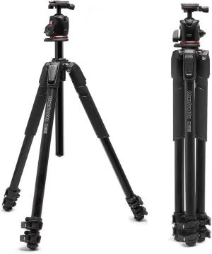 Manfrotto 055XPRO AS Camera Tripod, 3 Sections Aluminium, XPRO Ball Head Kit, 90 Degree Column, Load up to 15 kg, Arca-Swiss Plate, for DSLR/Mirrorless, Photo Kickstand