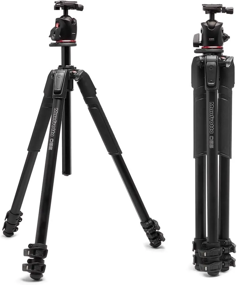 Manfrotto 055XPRO AS Camera Tripod, 3 Sections Aluminium, XPRO Ball Head Kit, 90 Degree Column, Load up to 15 kg, Arca-Swiss Plate, for DSLR/Mirrorless, Photo Kickstand