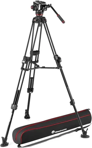 Manfrotto 504X Fluid Video Head with Aluminium 645 Fast Twin Video Tripod, Kit with Fast Tripod and Head, for DSLR, Digital Camera, Camcorder, Videographer, Payload 26.4 lbs
