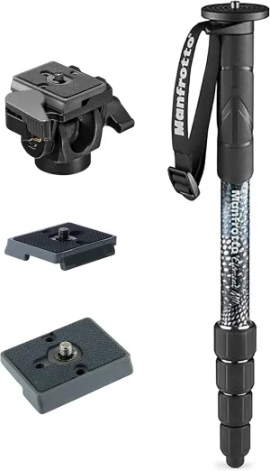Manfrotto Element MII 5-Section Monopod (Black) - Manfrotto 234RC Monopod Swivel Head – Bundled with A Replacement ZAYKiR Quick Release Plate