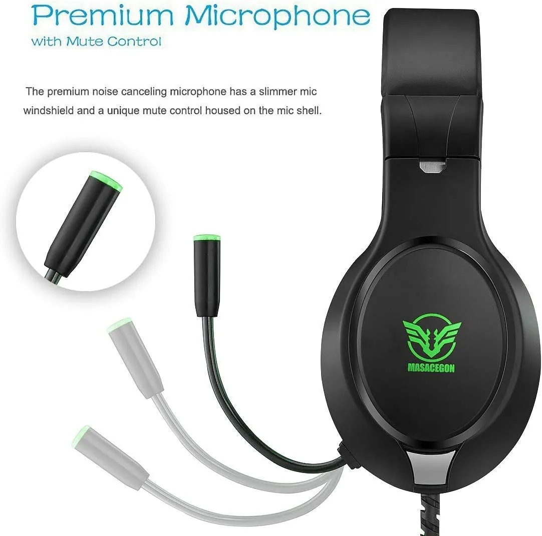 Masacegon Gaming Headset for PC,Gaming Headphone Compatible with Xboxone,PS4,Nintendo Switch,3.5mm Over-Ear Headphones with Noise Canceling Feature