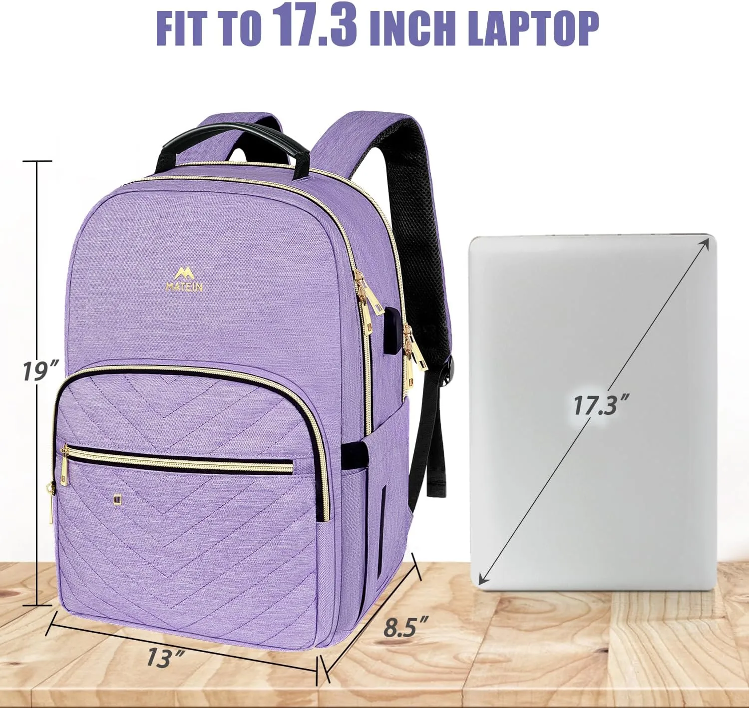 MATEIN 17 Inch Laptop Backpack, Womens Travel Laptop Backpack, Large Water Resistant College Teacher Nurse Work Bag Lightweight Daypack Computer Bagpack with USB Charging Port, Purple