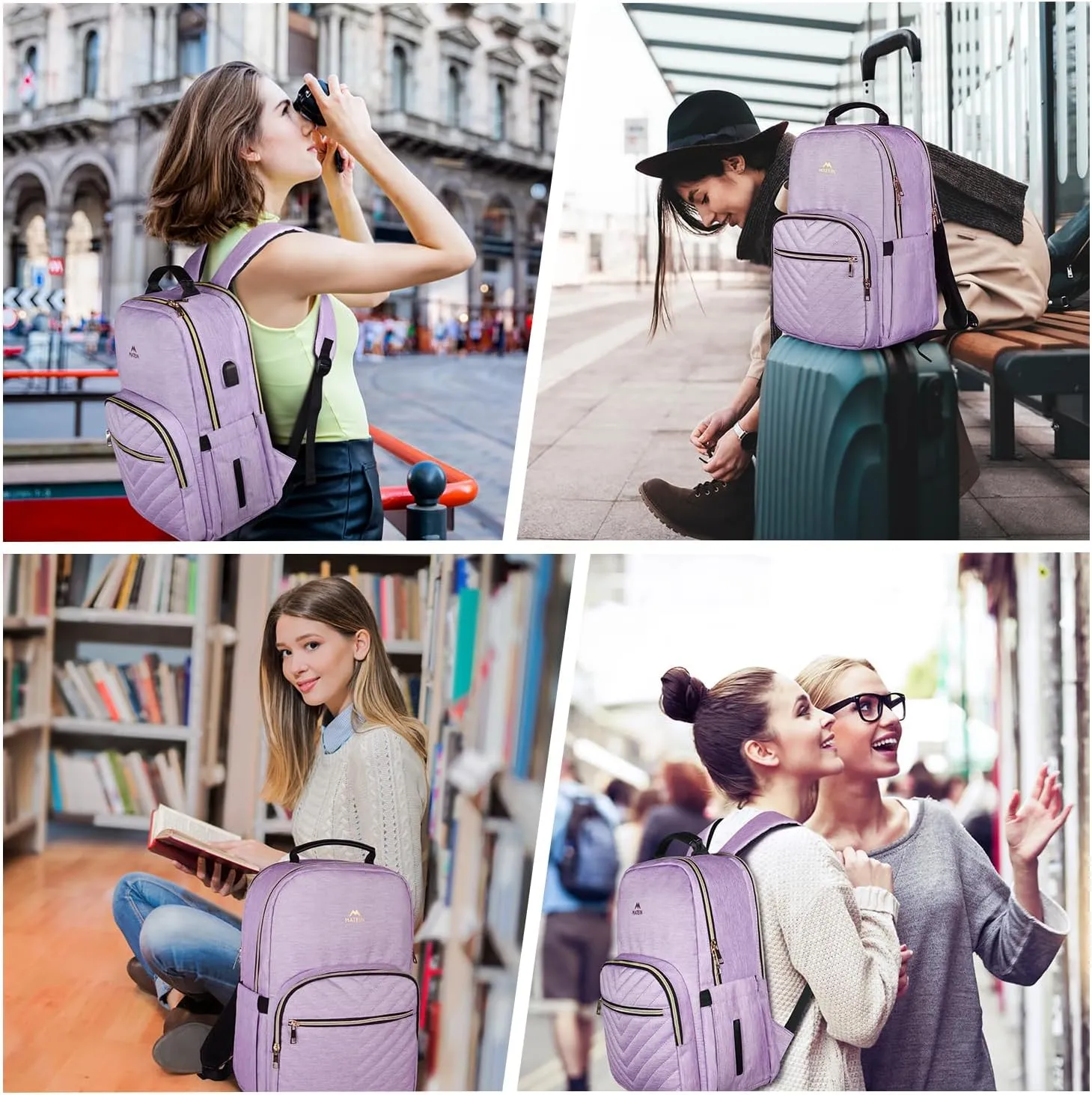 MATEIN 17 Inch Laptop Backpack, Womens Travel Laptop Backpack, Large Water Resistant College Teacher Nurse Work Bag Lightweight Daypack Computer Bagpack with USB Charging Port, Purple