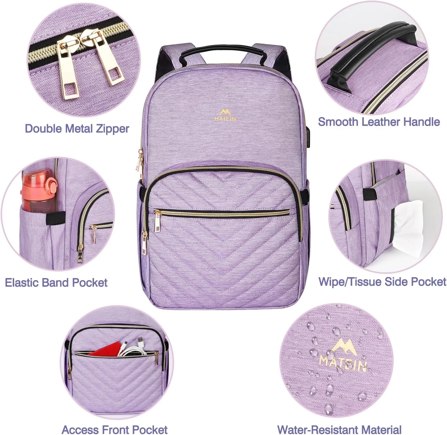 MATEIN 17 Inch Laptop Backpack, Womens Travel Laptop Backpack, Large Water Resistant College Teacher Nurse Work Bag Lightweight Daypack Computer Bagpack with USB Charging Port, Purple