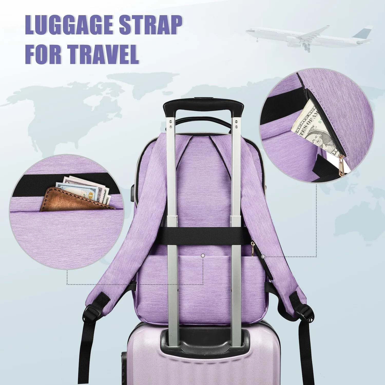 MATEIN 17 Inch Laptop Backpack, Womens Travel Laptop Backpack, Large Water Resistant College Teacher Nurse Work Bag Lightweight Daypack Computer Bagpack with USB Charging Port, Purple