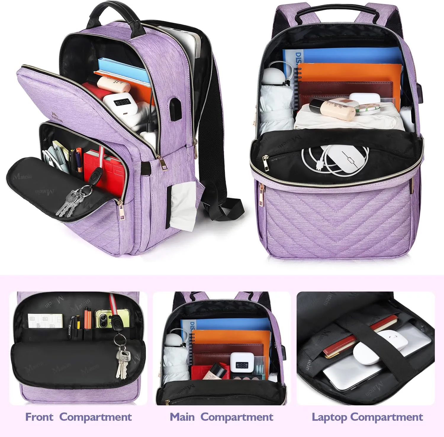 MATEIN 17 Inch Laptop Backpack, Womens Travel Laptop Backpack, Large Water Resistant College Teacher Nurse Work Bag Lightweight Daypack Computer Bagpack with USB Charging Port, Purple