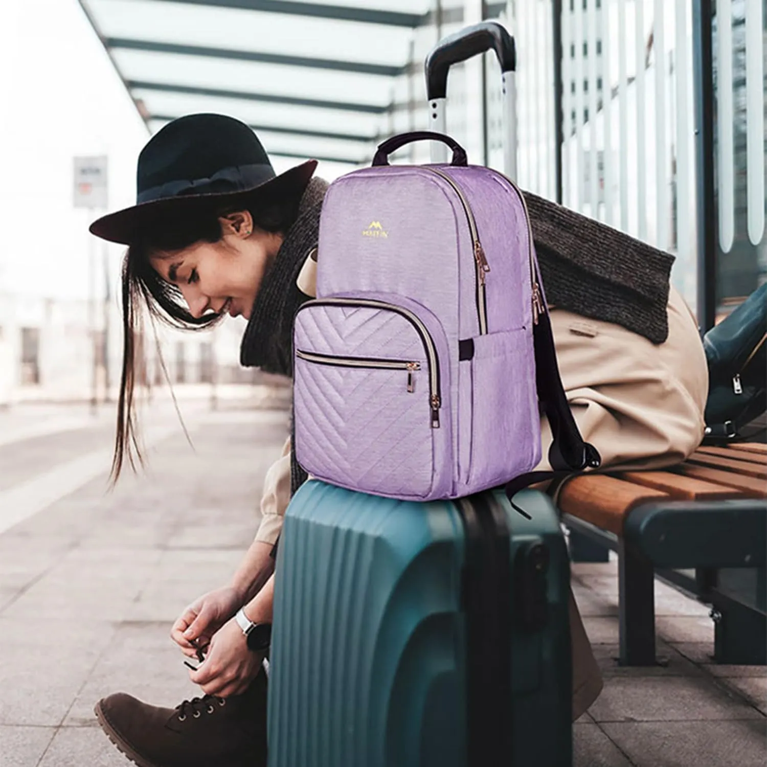 MATEIN 17 Inch Laptop Backpack, Womens Travel Laptop Backpack, Large Water Resistant College Teacher Nurse Work Bag Lightweight Daypack Computer Bagpack with USB Charging Port, Purple