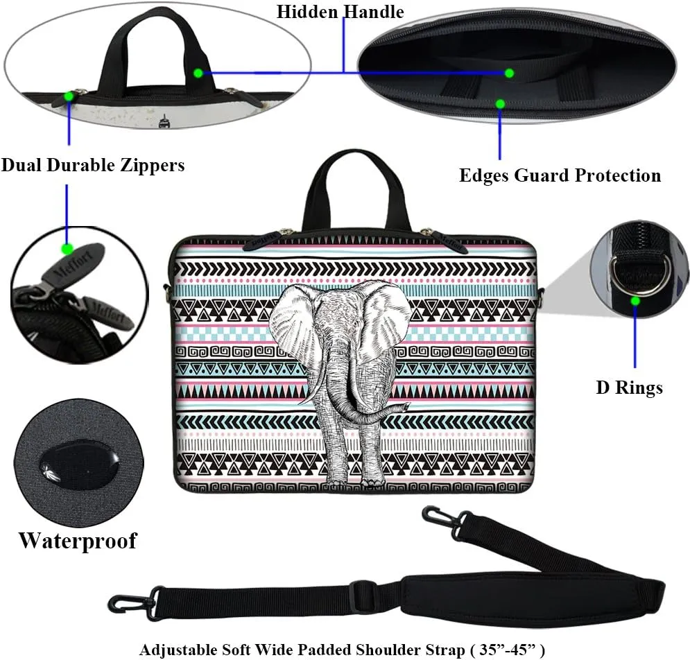 Meffort Inc 17 17.3 inch Neoprene Laptop Sleeve Bag Carrying Case with Hidden Handle and Adjustable Shoulder Strap - Elephant Wave Pattern