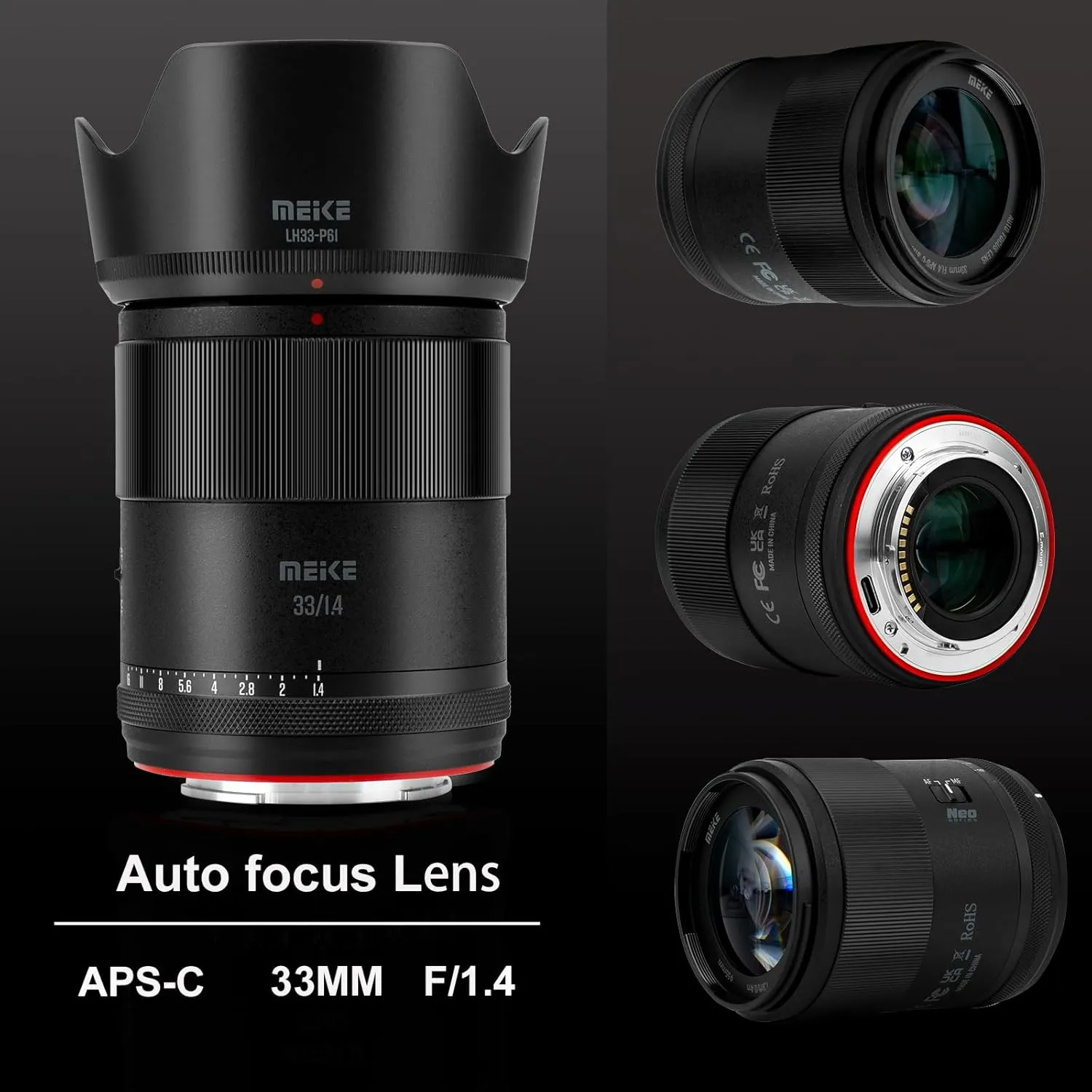 Meike 33mm F1.4 Wide Angle APS-C AF STM(Stepping Motor) Lens Auto Focus Fixed Prime Lenses for Sony E Mount Mirrorless Cameras FX30 ZV-E10 ZVE10 II A6400 A5000 A5100 A6000 A6100 A6300 A6500 A6700