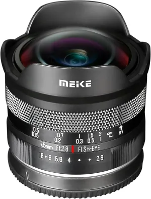 Meike 7.5mm f2.8 Ultra Wide Angle Manual Focus Diagonal Fisheye Lens for Fujifilm X Mount Mirrorless Cameras X-T1 X-T2 X-T3 X-T4 X-T5 X-T10 X-T20 X-T100 X-T200 XPro1 X-S10